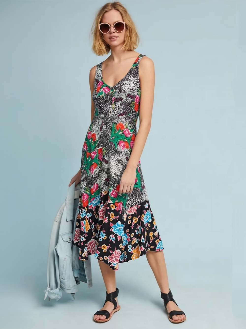 Maeve By Anthropologie Violette Floral Midi Dress Size 12 Boho